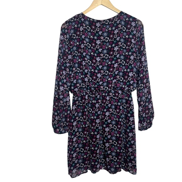 Express Floral Fit and Flare Faux Wrap Long Sleeve Dress - Picture 4 of 8